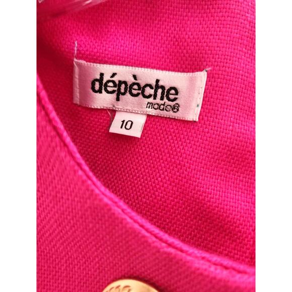 Vintage 1980s Depeche Mode Hot Pink Sheath Dress Gold Button Chain Front Size 10 - Picture 10 of 10